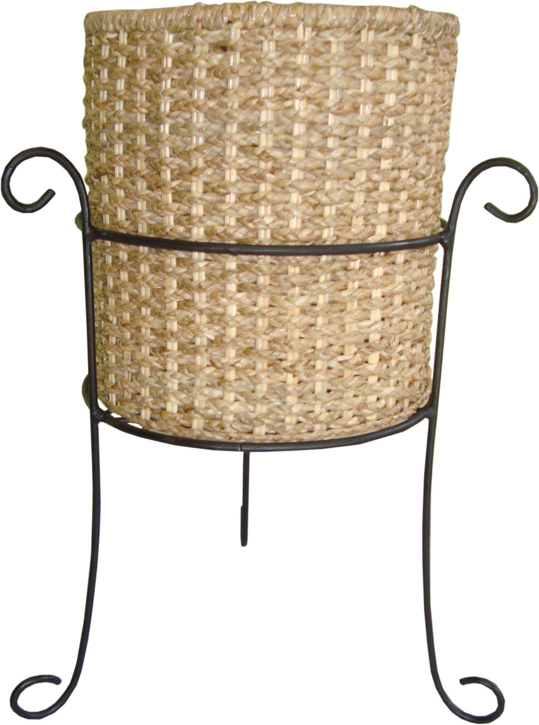 Cylindrical flower pot stand with metal legs
